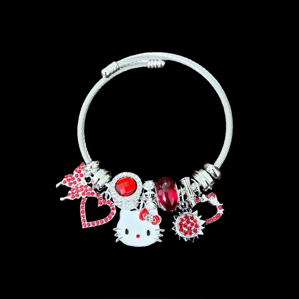Hello Kitty Charm Bracelet with Red Accents & Silver Cable Bangle - Picture 6 of 6